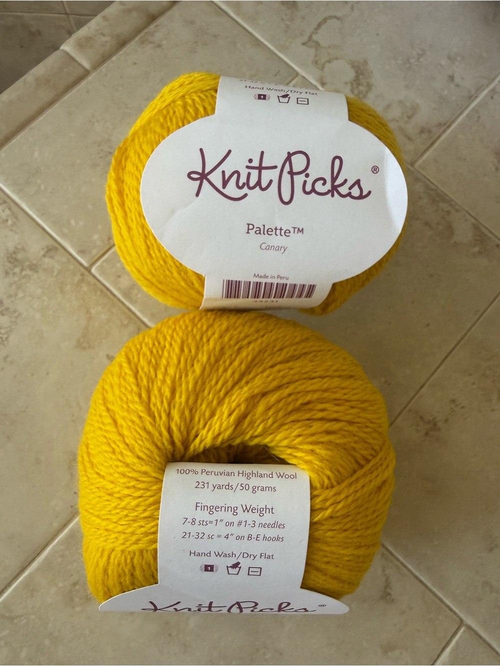 Knit Picks Palette Fingering Weight Yarn in Canary Yellow 2 Balls